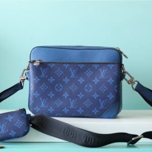 Louis Vuitton Trio Messenger Monogram Canvas And Taiga Cobalt Blue For Men, Men's Bags, Shoulder And Crossbody Bags 9.8in/ 25cm LV M30848