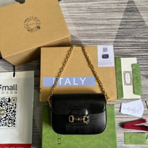 Gucci Horsebit 1955 Lizard Mini Bag Black For Women, Women's Bags 8in/20cm GG
