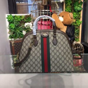 Gucci Ophidia Medium Shoulder Bag Beige/Ebony GG Supreme Canvas For Women 13in/34cm 524533