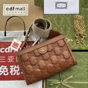 Gucci GG Matelassé Small Bag Brown For Women, Women's Bags 10.2in/26cm GG‎ 702200 UM8HG 2595