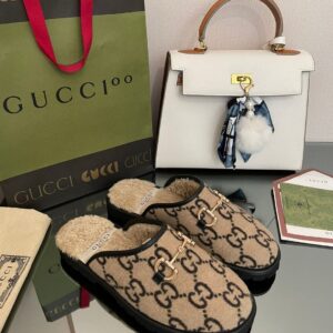 Gucci Men's GG Slipper With Horsebit Brown For Men GG Shoes 694249