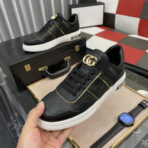 Gucci Men's GG Embossed Sneaker Loafer With GG Black Gold For Men