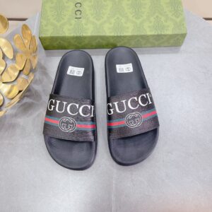 Gucci Men's Logo Rubber Slide With Web Black For Men 522887