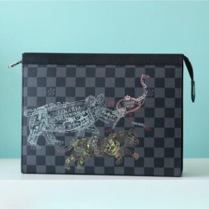 Louis Vuitton Pochette Voyage MM Damier Graphite Stamps Canvas For Men, Men's Wallet 10.6in/27cm LV N64605