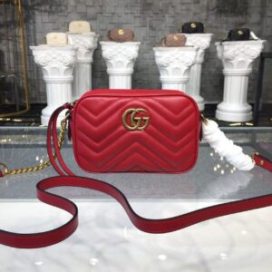 Alternative view of Gucci GG Marmont Matelassé Mini Bag Hibiscus Red Matelassé Chevron For Women 7in/18cm GG