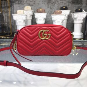 Alternative view of Gucci GG Marmont Small Matelassé Shoulder Bag Hibiscus Red Matelassé Chevron For Women 9.5in/24cm GG 447632 DTD1T 6433