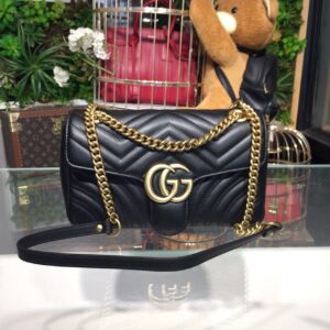 Gucci GG Marmont Small Matelassé Shoulder Bag Black For Women 10in/25cm 443497 DTDIT 1000