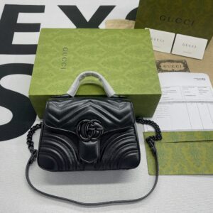 Gucci Marmont Mini Top Handle Bag Black For Women, Women's Bags 8.3in/21cm GG ‎