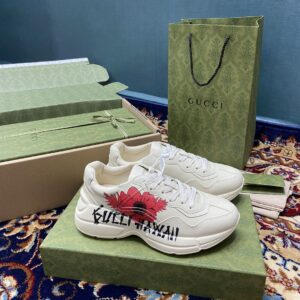 Gucci Men's Rhyton Sneakers With Gucci Hawaii Poppy Print White Ivory For Men 631708-DRW00-9522