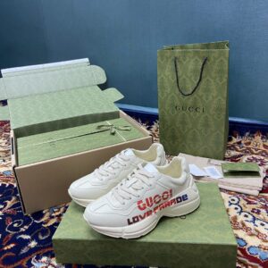 Gucci Men's Rhyton Sneakers With Gucci Love Parade Red White Ivory For Men 524990‎