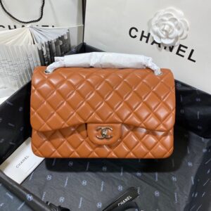 Alternative view of Chanel Classic Double Flap Bag Large Crossbody 11.8in/ 30cm Brown Silver Hardware For Women