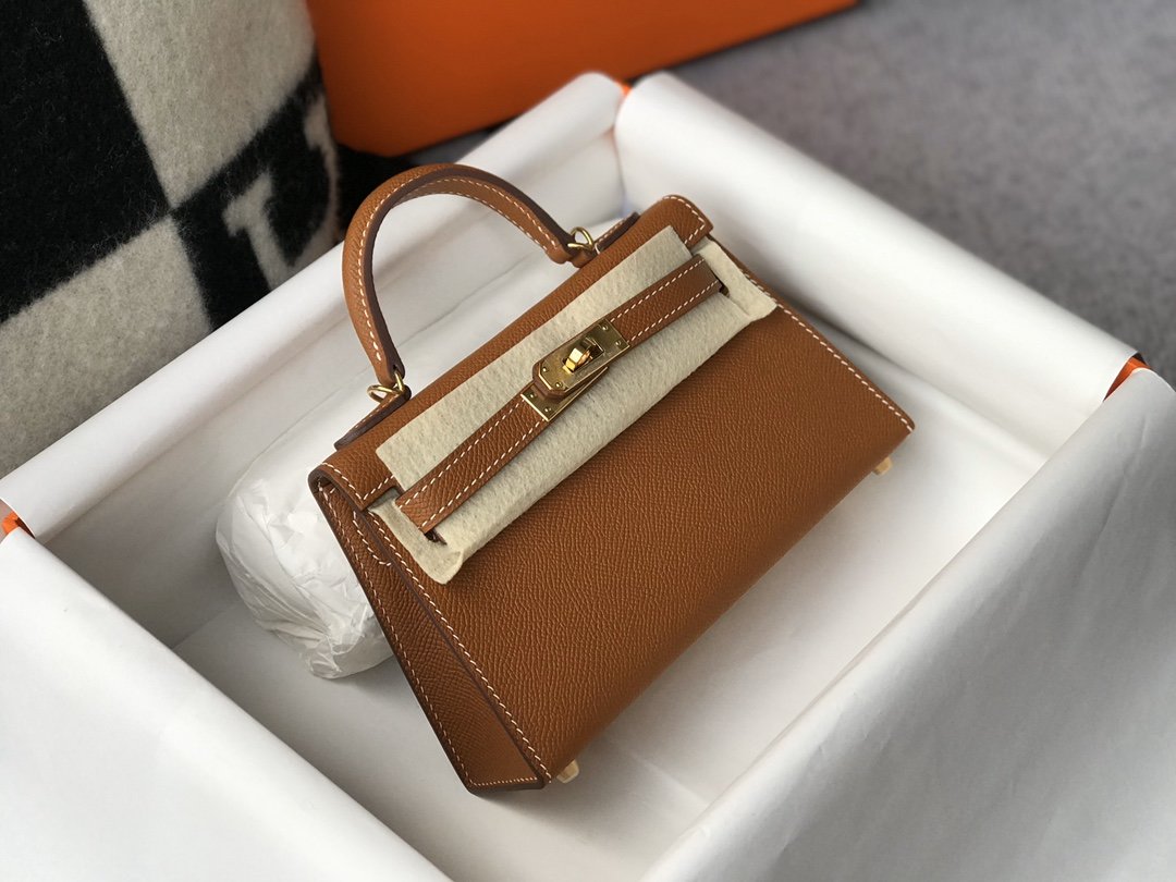 Hermes Mini Kelly 19 Sellier Epsom Brown Bag For Women, Women’s Handbags, Shoulder Bags 7.5in/19cm