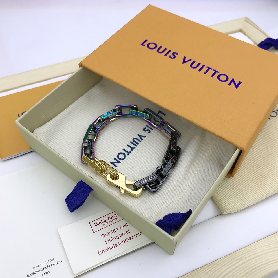 Louis Vuitton Engraved Monogram Chain Bracelet Multicolor Hardware For Men