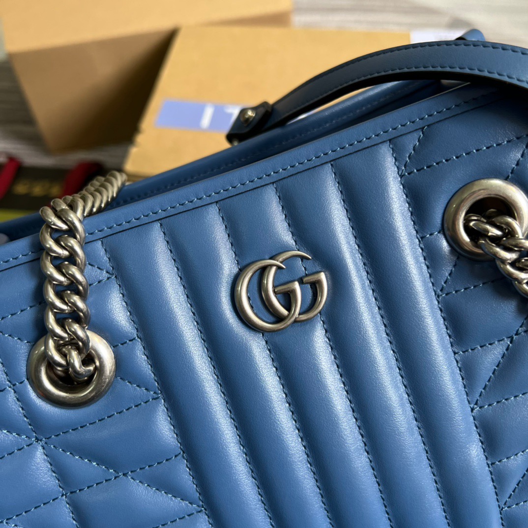 Gucci Marmont Small Matelasse Tote Bag 10.4in/ 26.5cm Blue Palladium Hardware For Women 675796 UM8BF 4340 - Image 15