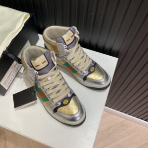 Gucci Men's Screener High-top Sneakers Silver Gold For Men 5634850