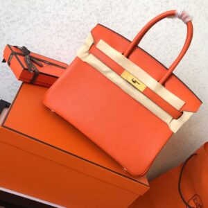Alternative view of Hermes Birkin Top Handle Bag 11.8in/ 30cm Electric Orange Poppy Gold Hardware For Women