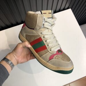 Gucci Men's Screener GG Distressed High Top Off-White Pink For Men 5637309