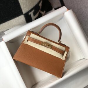 Hermes Mini Kelly 19 Sellier Epsom Brown Bag For Women, Women's Handbags, Shoulder Bags 7.5in/19cm