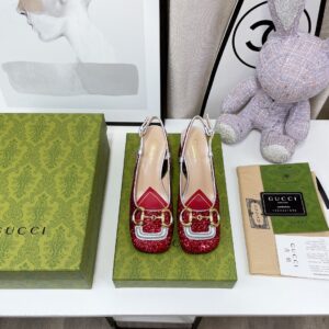 Gucci Lovelight Slingback Mid-Heel With Horsebit Red For Women GG