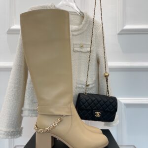 Chanel Women's High Boots With Chain Beige For Women 3.7in/ 9.5cm