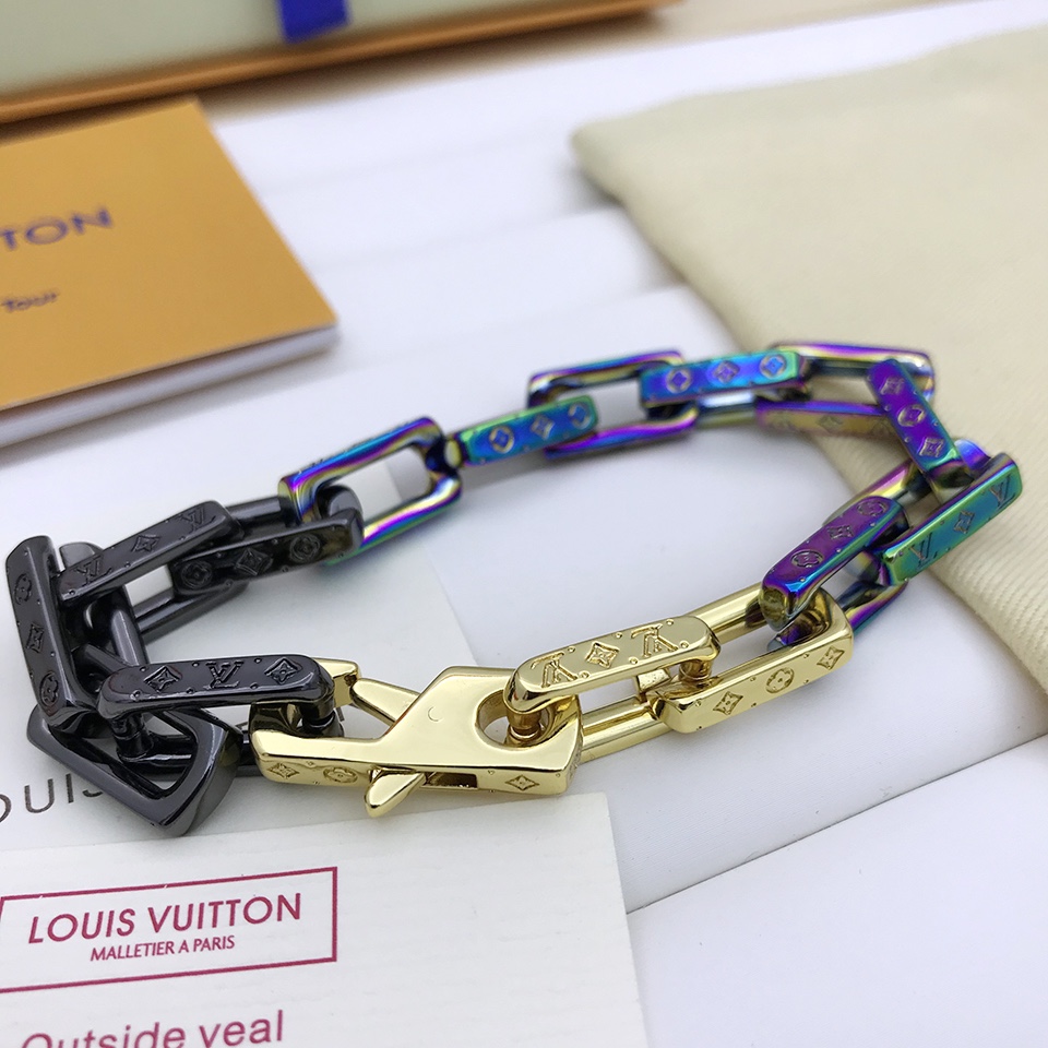 Louis Vuitton Engraved Monogram Chain Bracelet Multicolor Hardware For Men
