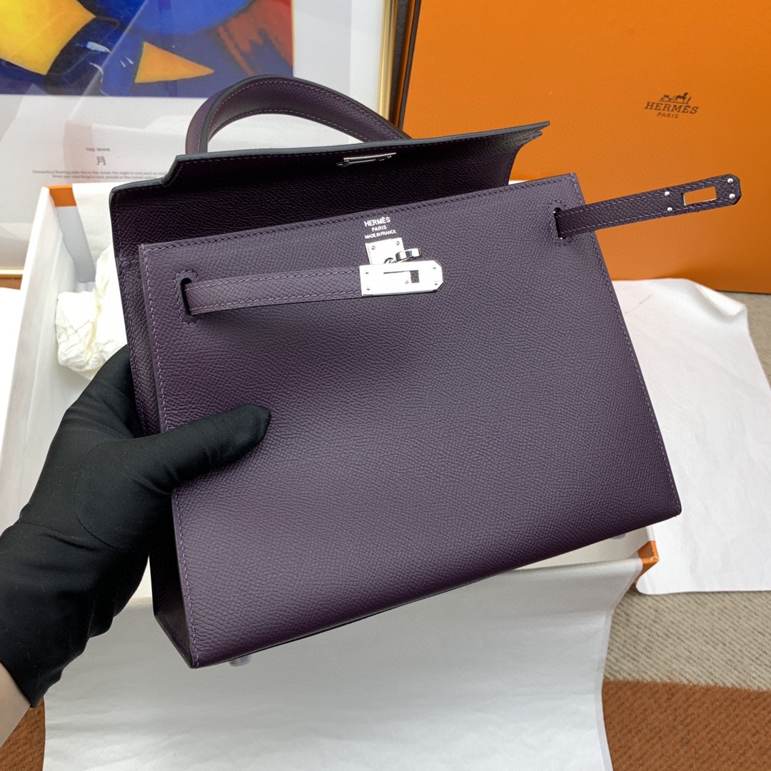 Hermes Kelly 25 Sellier Epsom Dark Purple Bag For Women, Women's Handbags, Shoulder Bags 10in/25cm - Image 6