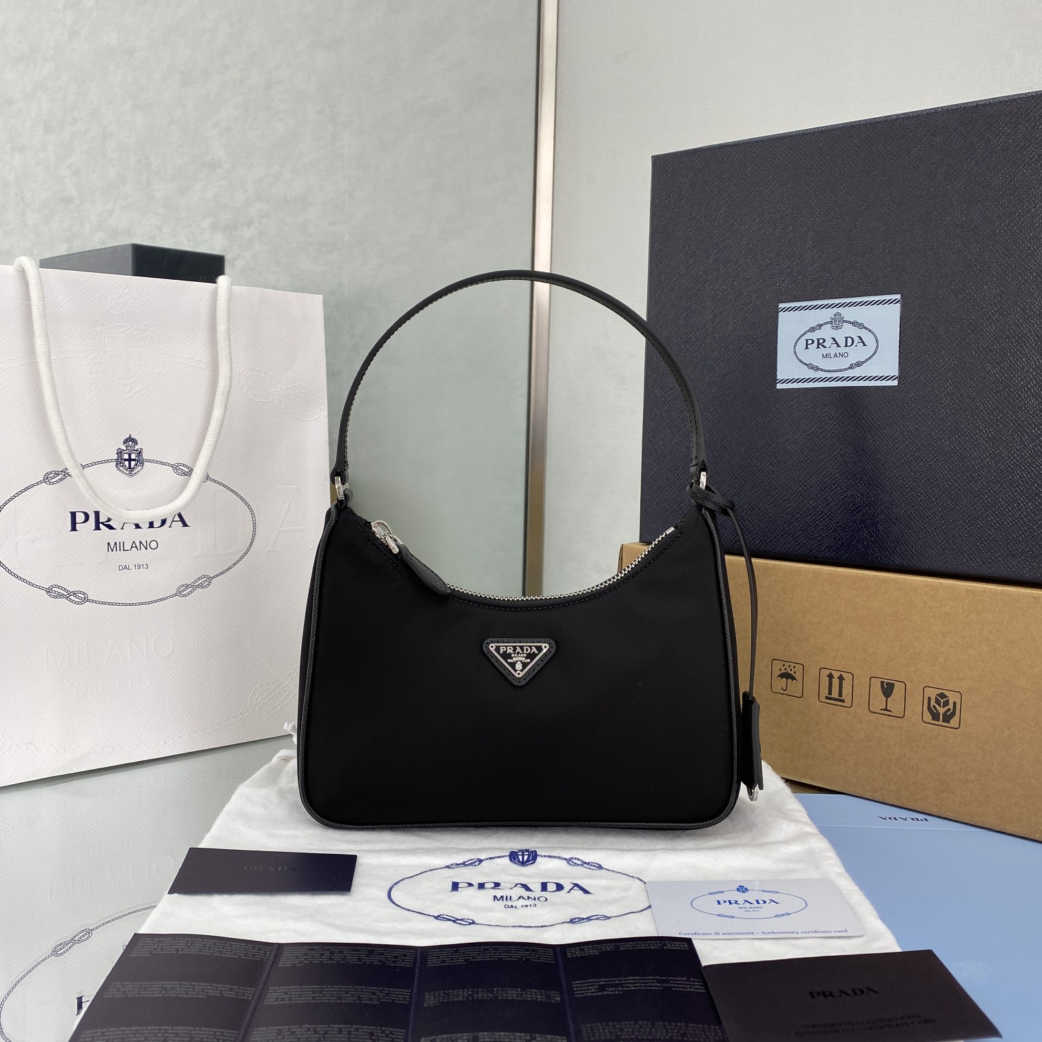 Prada Re-Edition 2005 Mini Bag 8.6in/ 22cm Black Re-Nylon Silver Hardware For Women