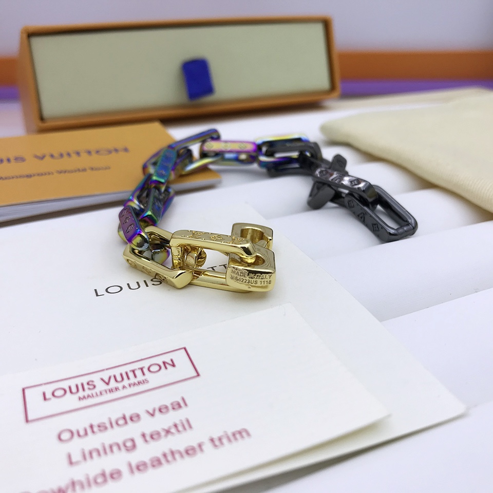 Louis Vuitton Engraved Monogram Chain Bracelet Multicolor Hardware For Men
