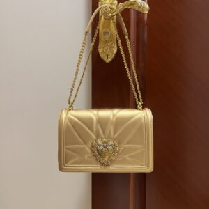 Dolce & Gabbana Large Devotion Bag In Quilted Nappa Gold For Women 10in/26cm DG
