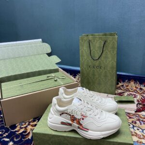 Gucci Men's Rhyton Sneakers With Gucci Tiger White Ivory For Men 524990