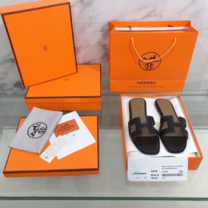Hermes Oran Sandal Black For Women, Women's Shoes H021056Z