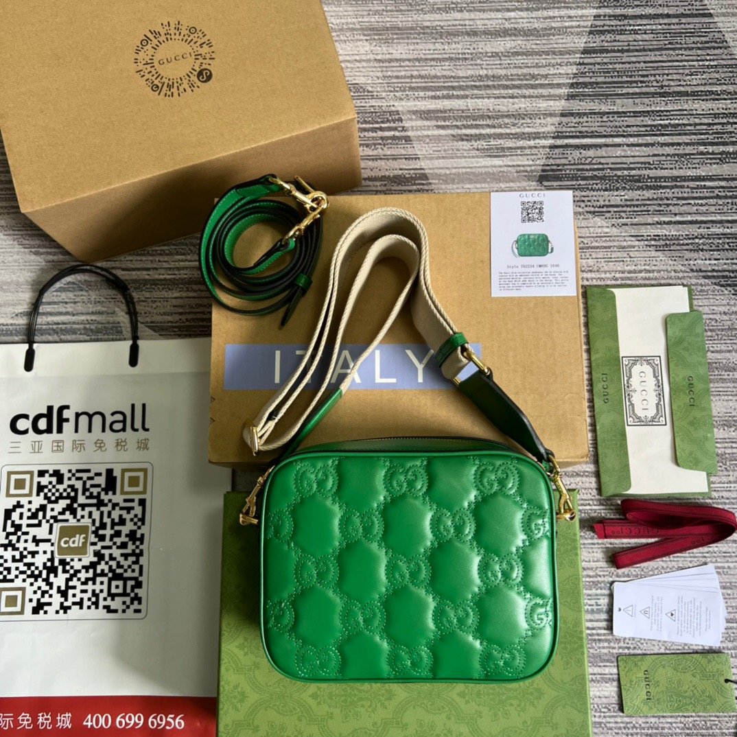 Gucci Matelasse Shoulder Bag Green For Women, Women’s Bags 8.5in/22cm GG 702234 UM8HG 3389