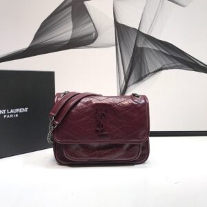 Saint Laurent Niki Baby Chain Bag In Crinkled Vintage Burgundy For Women 8.2in/21cm YSL 6331600EN046475
