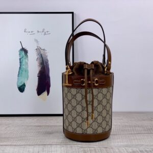 Gucci Horsebit 1955 Small Bucket Bag In GG Supreme Canvas Brown For Women 7.5in/19cm GG 637115 92TPG 8563