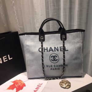 Alternative view of Chanel Deauville Tote Bag 15in/ 38cm Light Grey Canvas Silver Hardware For Women A66941
