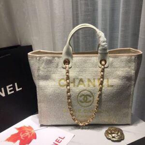 Alternative view of Chanel Deauville Tote Bag 15in/ 38cm Beige Tweed Canvas Gold Hardware For Women