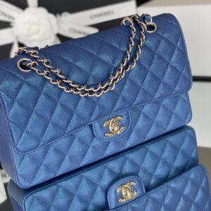 Alternative view of Chanel Classic Flap Bag Medium Crossbody 10in/ 25.5cm Blue Gold Hardware For Women