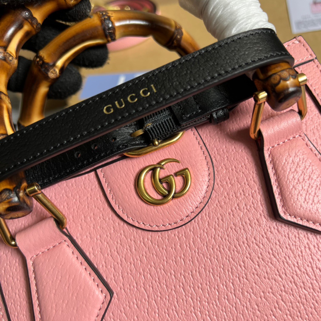 Gucci Diana Mini Tote Bag 7.9in/ 20cm Pink Antique Gold Hardware For Women 702732 U3ZDT 5479