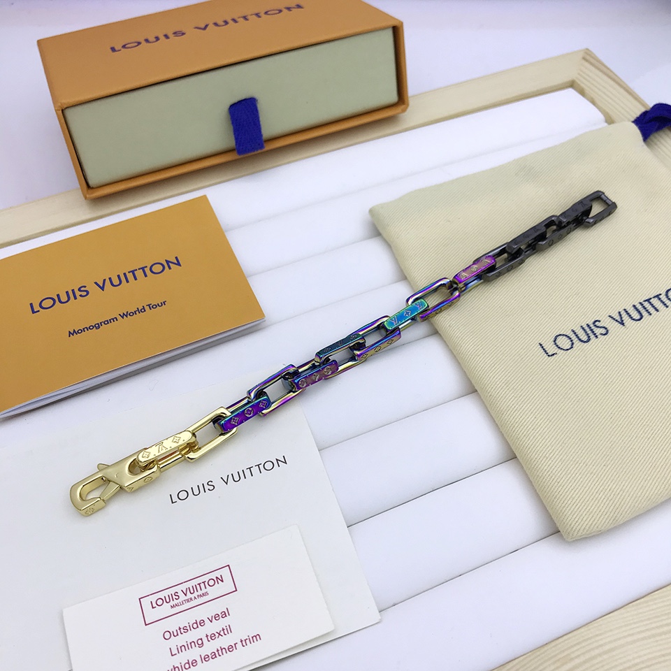 Louis Vuitton Engraved Monogram Chain Bracelet Multicolor Hardware For Men