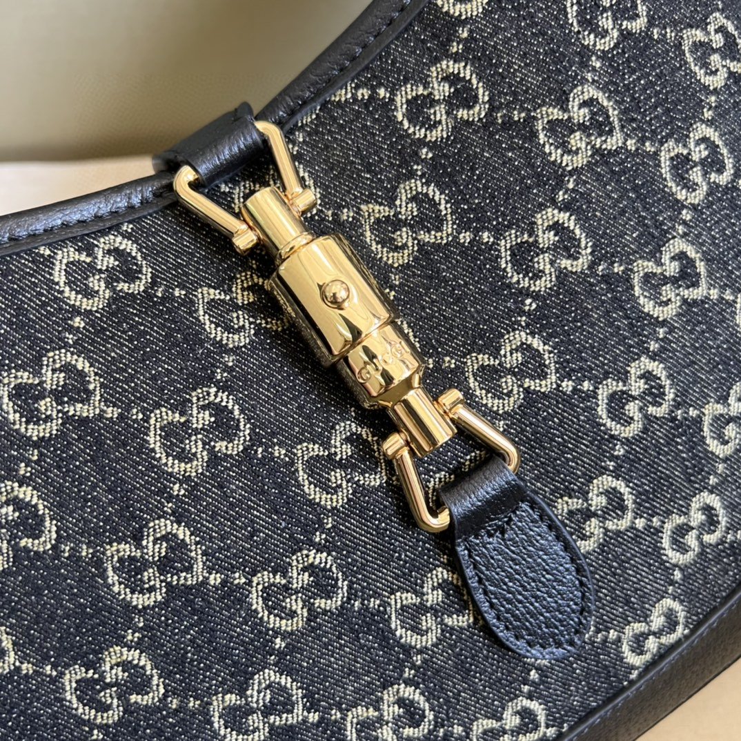 Gucci Jackie 1961 Small Shoulder Bag Black And Ivory GG Denim Jacquard For Women 11in/28cm 678843 UN3AG 1294 - Image 7