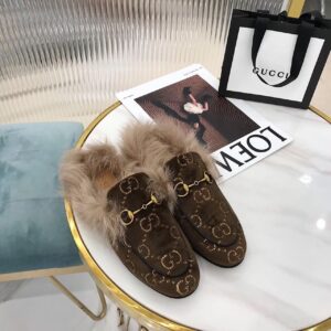 Alternative view of Gucci Princetown Velvet Fur Slipper Mules 448657 Calfskin Leather Pre-Fall/Winter Collection, Brown