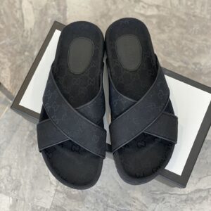 Gucci Men’s GG Crisscross Slide Sandals Black For Men 429362