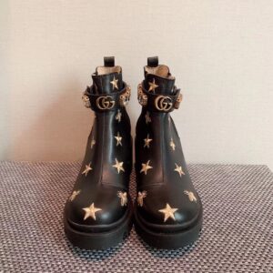 Alternative view of Gucci Star And Bee Embroidered Trip Ankle Boots Black For Women GG