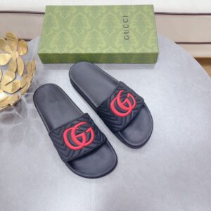 Gucci Men's Quilted GG Rubber Slide Black And Red For Men 601041