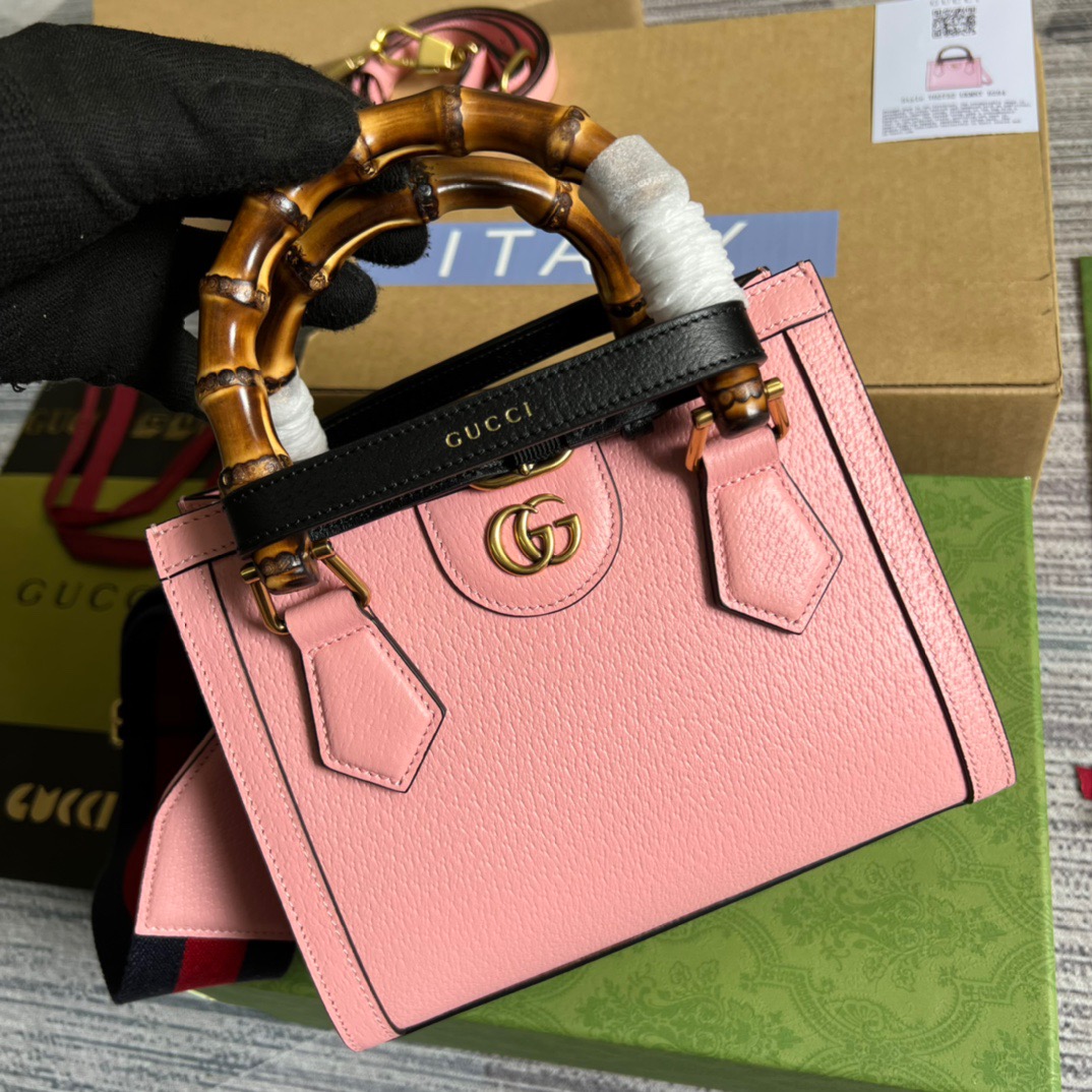 Gucci Diana Mini Tote Bag 7.9in/ 20cm Pink Antique Gold Hardware For Women 702732 U3ZDT 5479