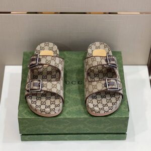 Gucci Men's Slide Sandal With Straps Beige And Ebony For Men 658020 2HK60 9791