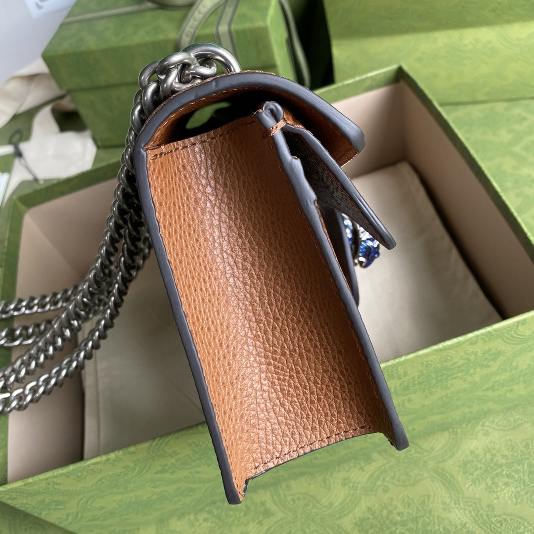 Gucci Dionysus Small Shoulder Bag 11in/ 28cm Dark Blue/ Ivory Eco Washed Organic GG Jacquard Denim Antique Silver Hardware For Women 400249 2KQFN 4483 - Image 7