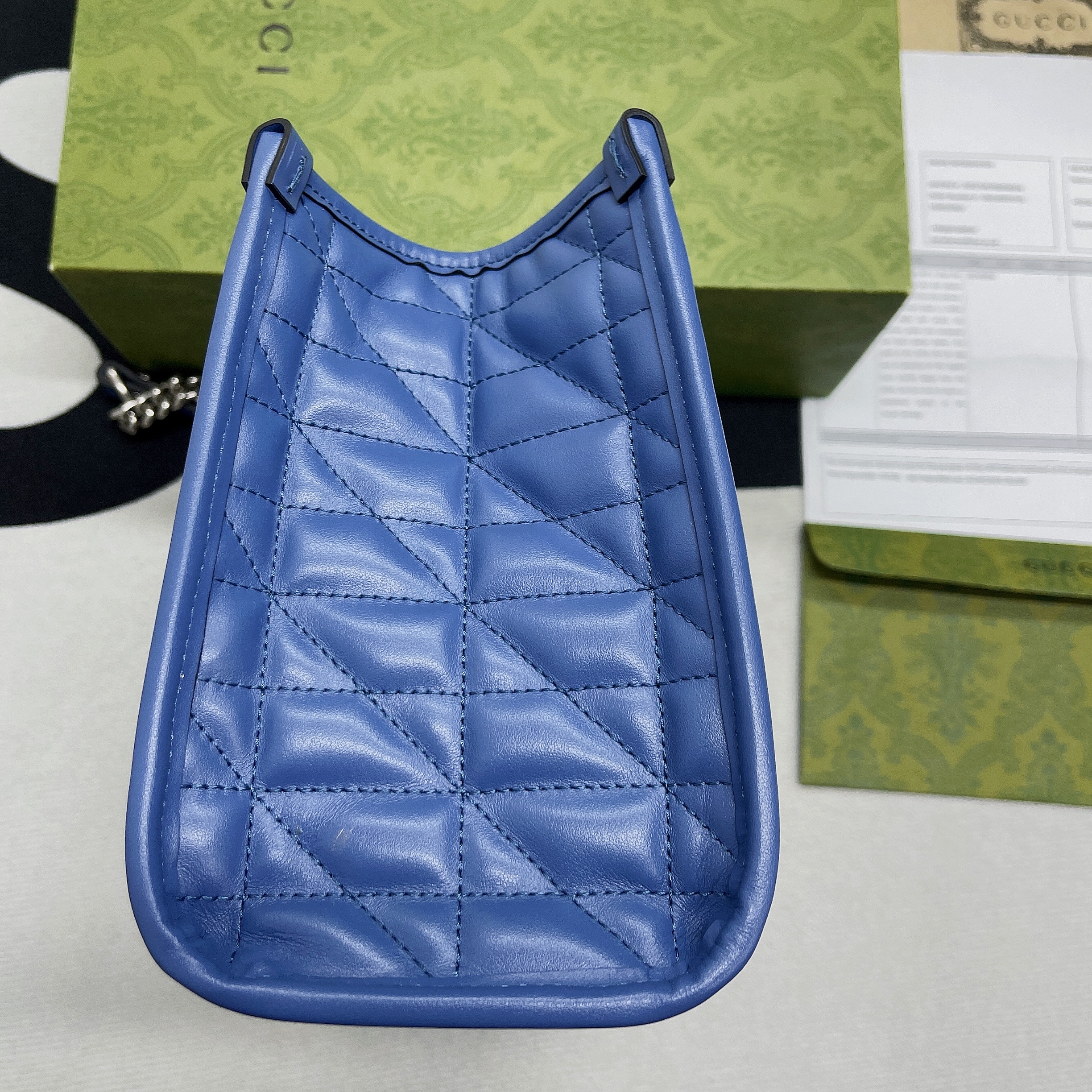 Gucci Marmont Small Matelasse Tote Bag 10.4in/ 26.5cm Blue Palladium Hardware For Women 675796 UM8BF 4340 - Image 13