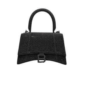 Balenciaga Hourglass With Rhinestones Small Top Handle Bag 9.4in/ 24cm Black For Women