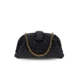 Bottega Veneta Lauren 1980 Small Shoulder Bag 10.6in/ 27cm Black Gold Hardware For Women